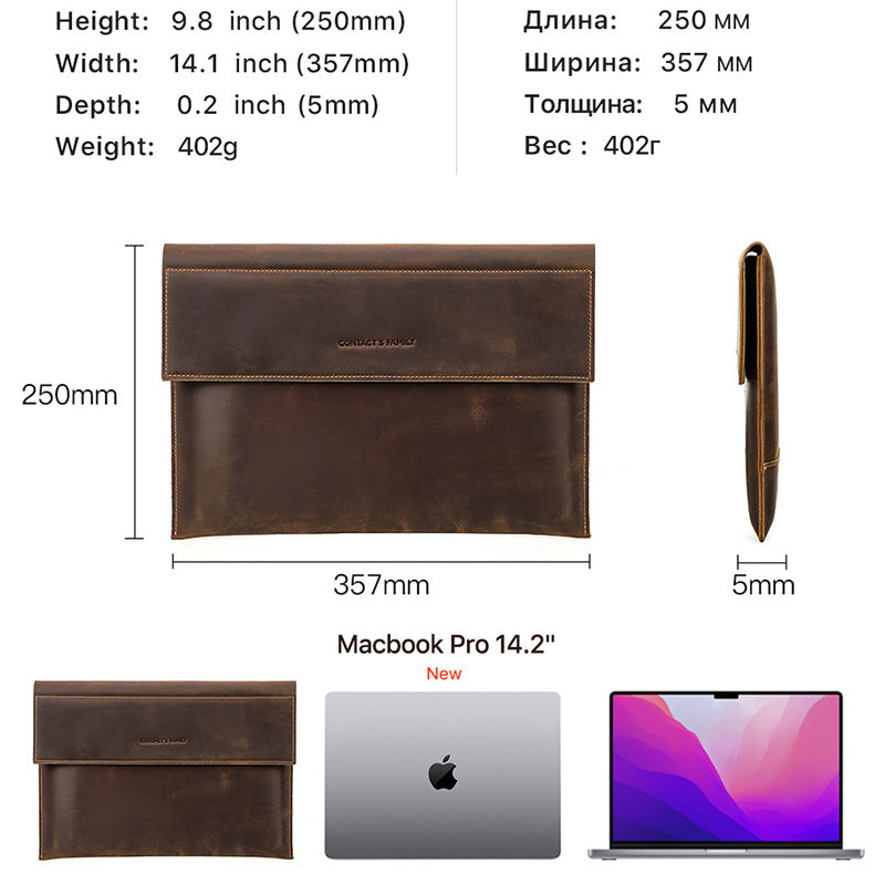 Leather Laptop Sleeve with Magnetic Closure for 13.3–14-inch MacBook
