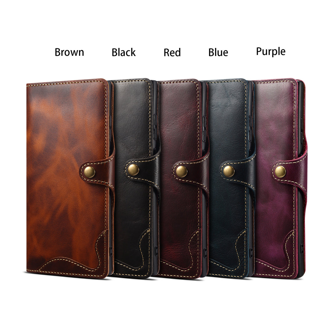 Cowhide Leather Wallet Case for Samsung Galaxy S24, S25 & S26