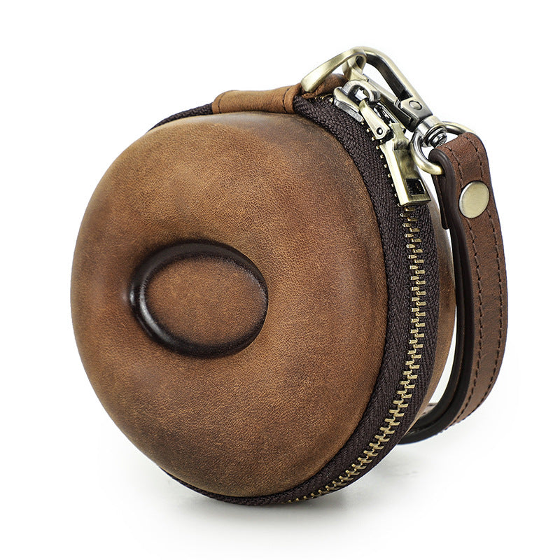 Vintage Leather Round Donut Watch Case for Single Watch Storage
