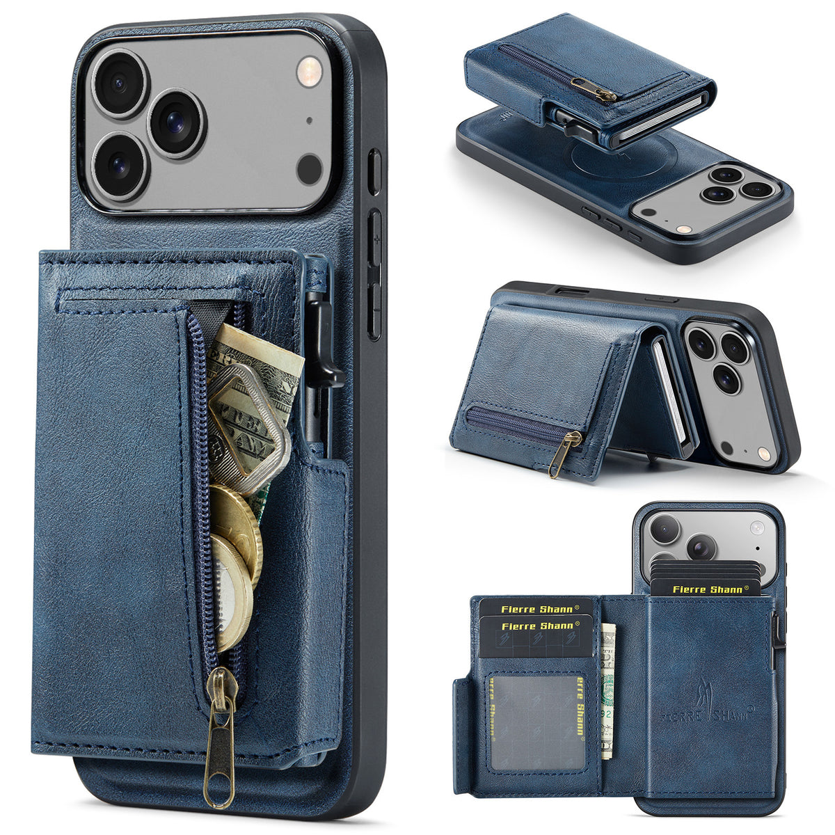 2-in-1 MagSafe PU Leather Case with Detachable Card Holder Stand for iPhone 11-17 Series