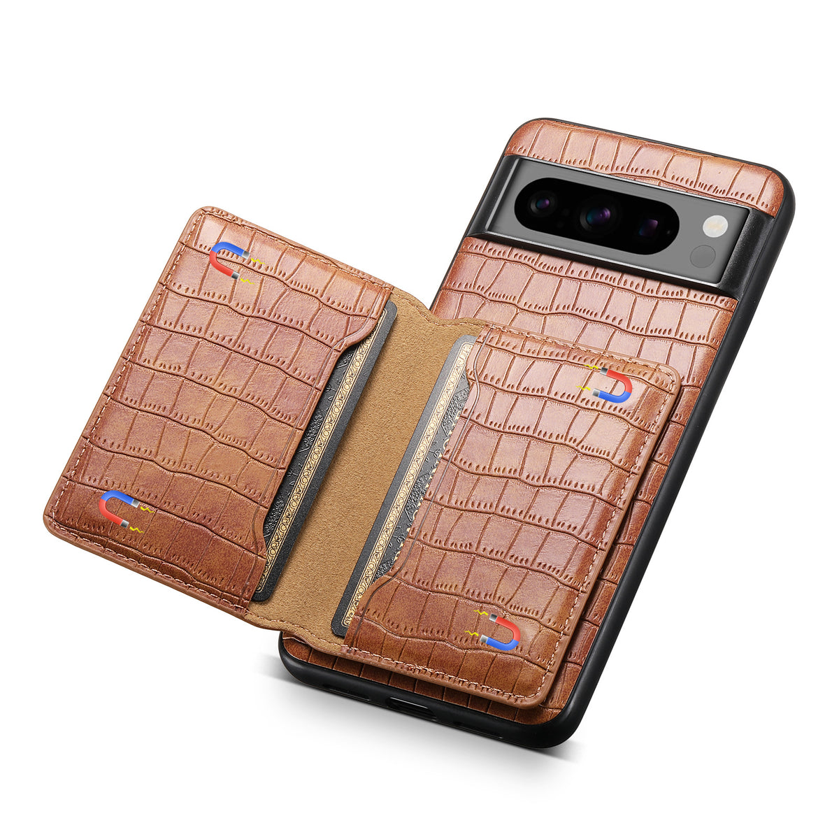 Croc-Texture PU Leather Wallet Case for Google Pixel 6–10 Series