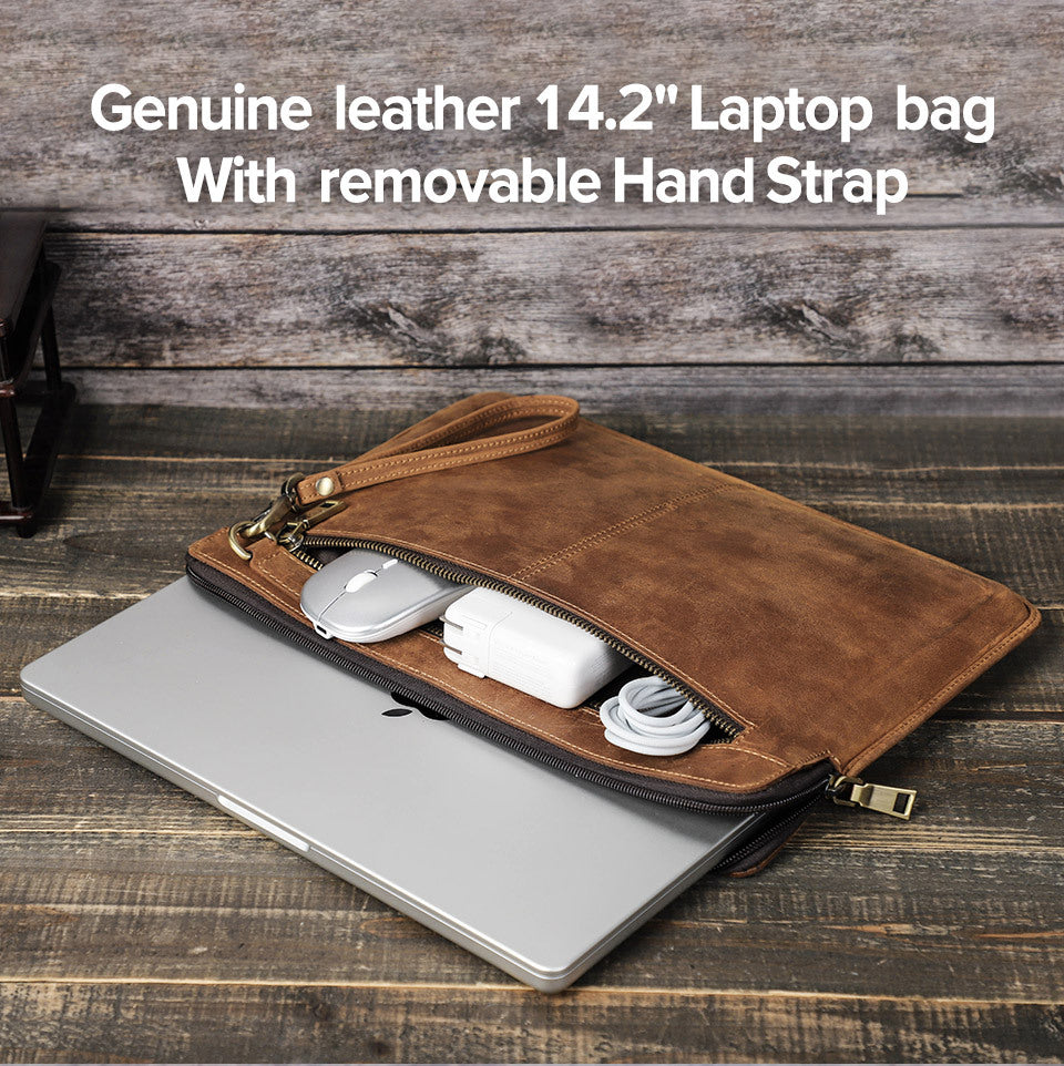 Genuine Cowhide Leather Sleeve for 14-inch MacBook Pro