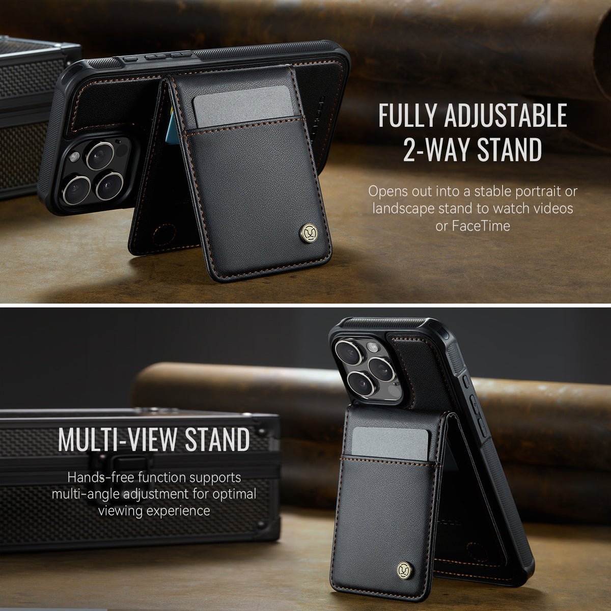 PU Leather Case MagSafe-Compatible with Detachable Card Holder for iPhone 11–17 Series