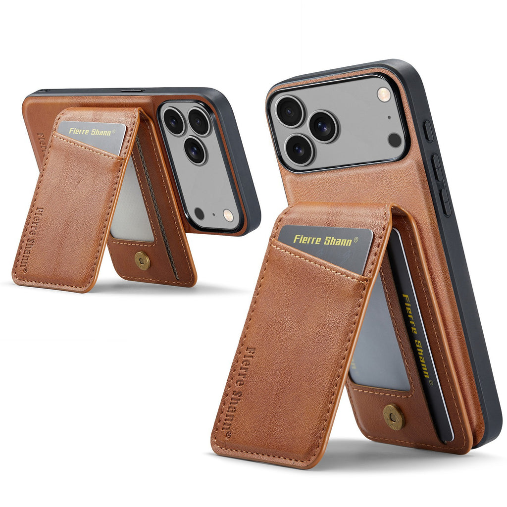 MagSafe-Compatible PU Leather Case with Detachable Card Holder for iPhone 11-17 series