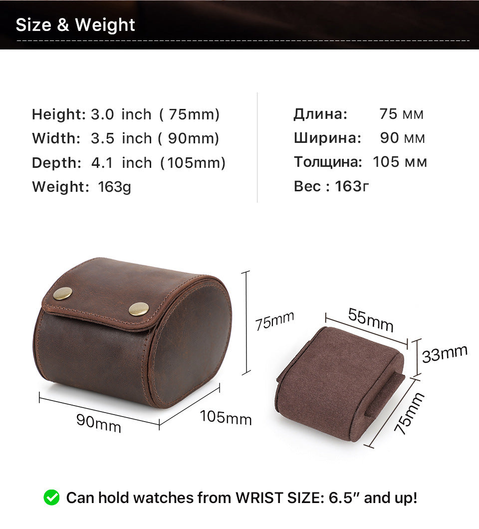 Retro Geniune Leather Luxury Watch Case with Snap Closure