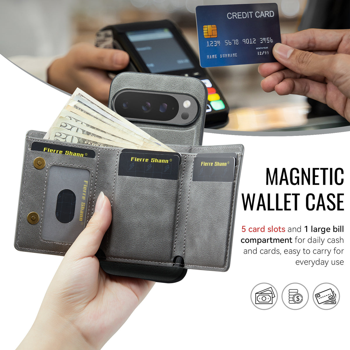 2-in-1 PU Leather Case with Detachable Tri-Fold Wallet for Google Pixel 7–11 Series