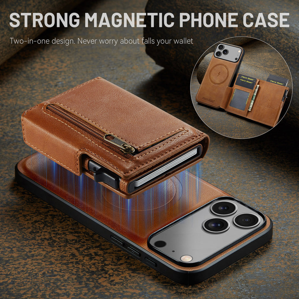 2-in-1 MagSafe PU Leather Case with Detachable Card Holder Stand for iPhone 11-17 Series