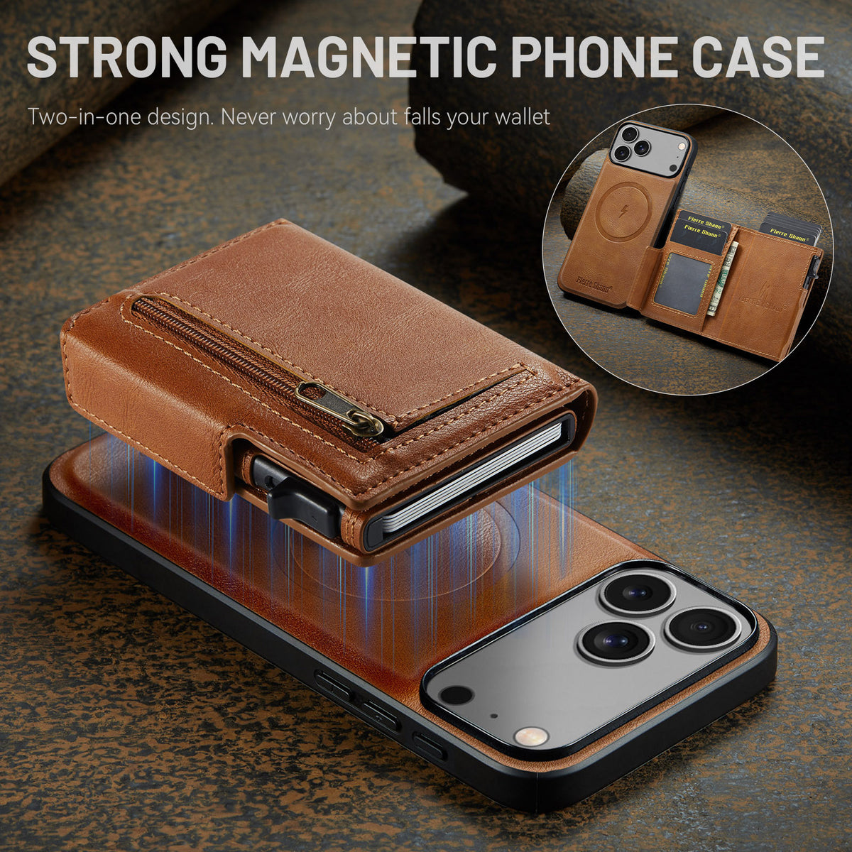 2-in-1 MagSafe PU Leather Case with Detachable Card Holder Stand for iPhone 11-17 Series
