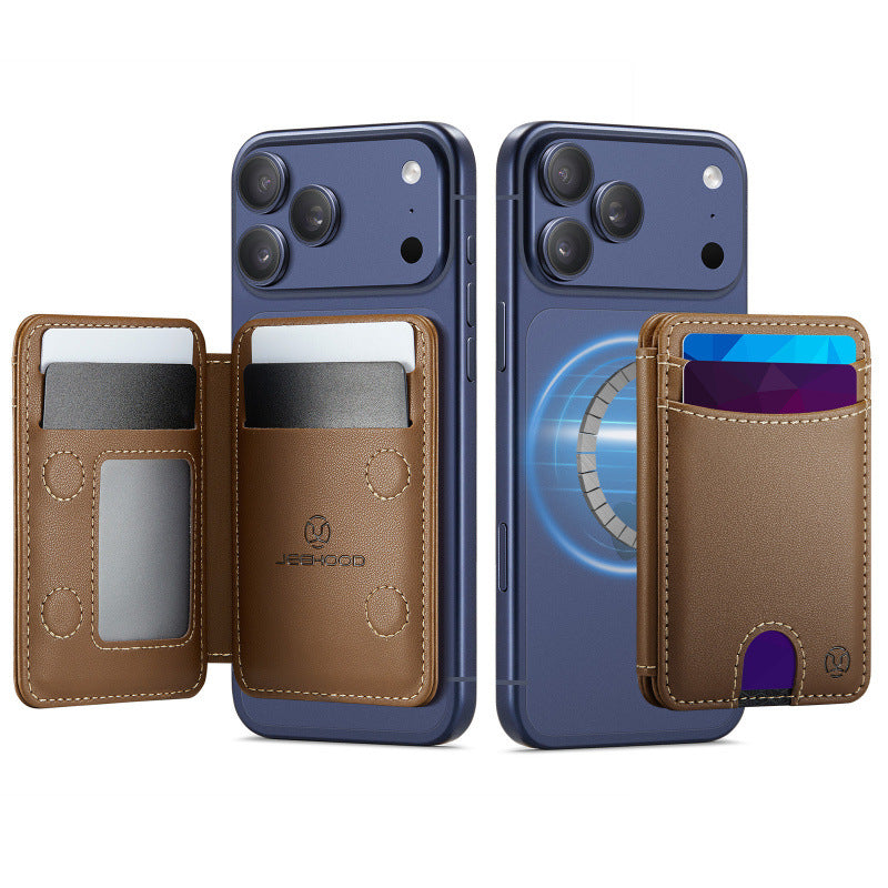 Universal MagSafe-Compatible PU Leather Card Holder with Easy Pull Slot