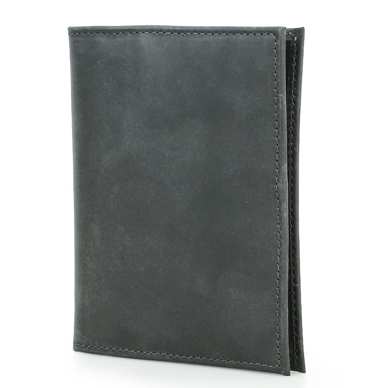 Black Vintage Crazy Horse Leather RFID-Blocking Family Passport Wallet with AirTag Pocket