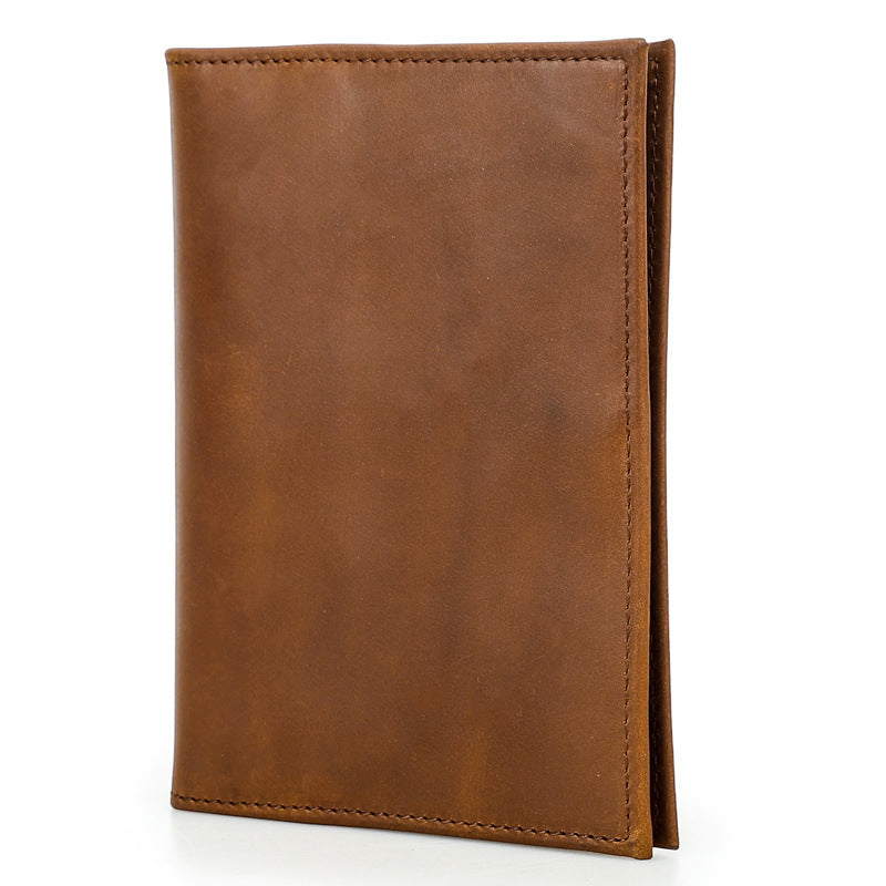 Black Vintage Crazy Horse Leather RFID-Blocking Family Passport Wallet with AirTag Pocket