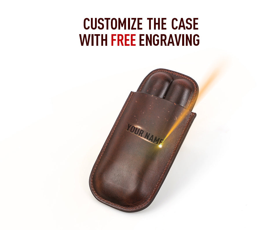 Vintage Cowhide Leather Travel Cigar Case – Holds 2 Cigars