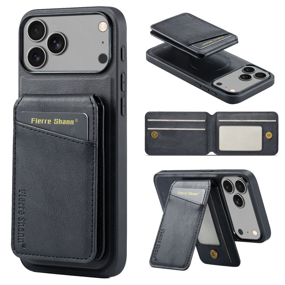 MagSafe-Compatible PU Leather Case with Detachable Card Holder for iPhone 11-17 series