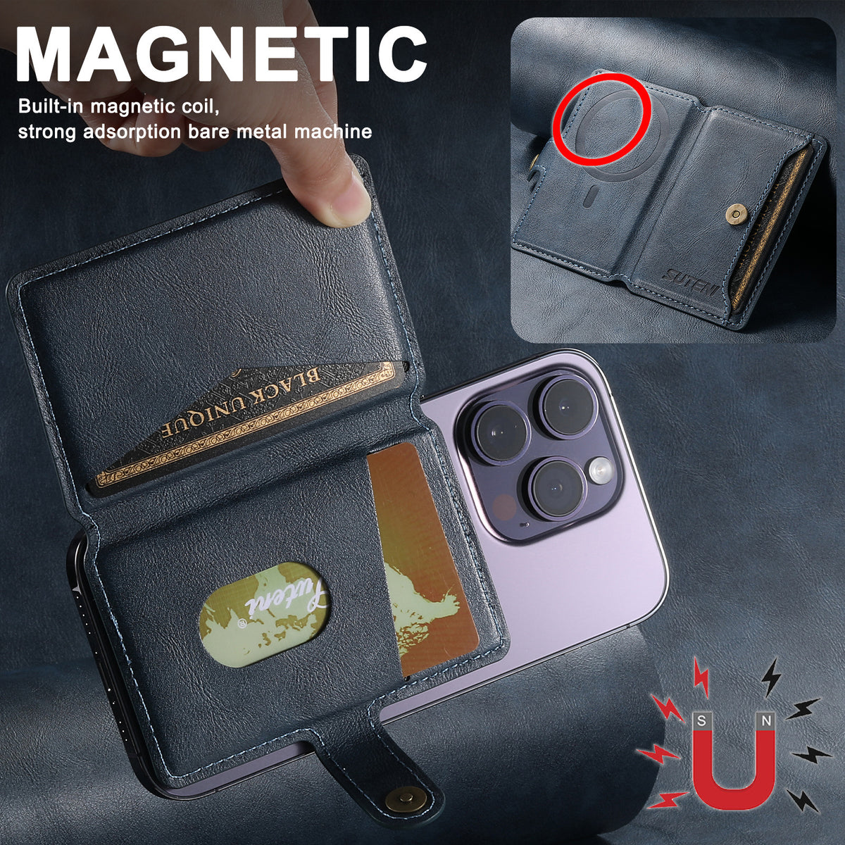 Universal MagSafe-Compatible PU Leather Card Holder for iPhone & Android Phones