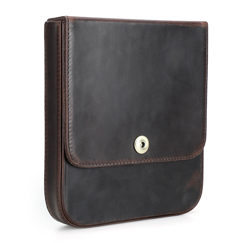 Brown Crazy Horse Leather Flip-Top Cigar Case with Magnetic Clasp – Holds 4 Cigars