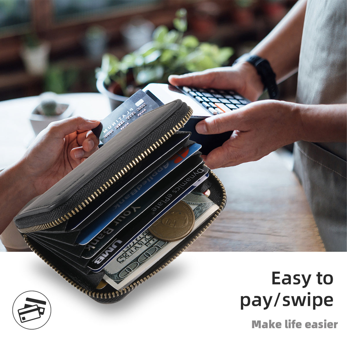 MagSafe-Compatible Multi-Card Zipper Wallet Stand for iPhone & Android