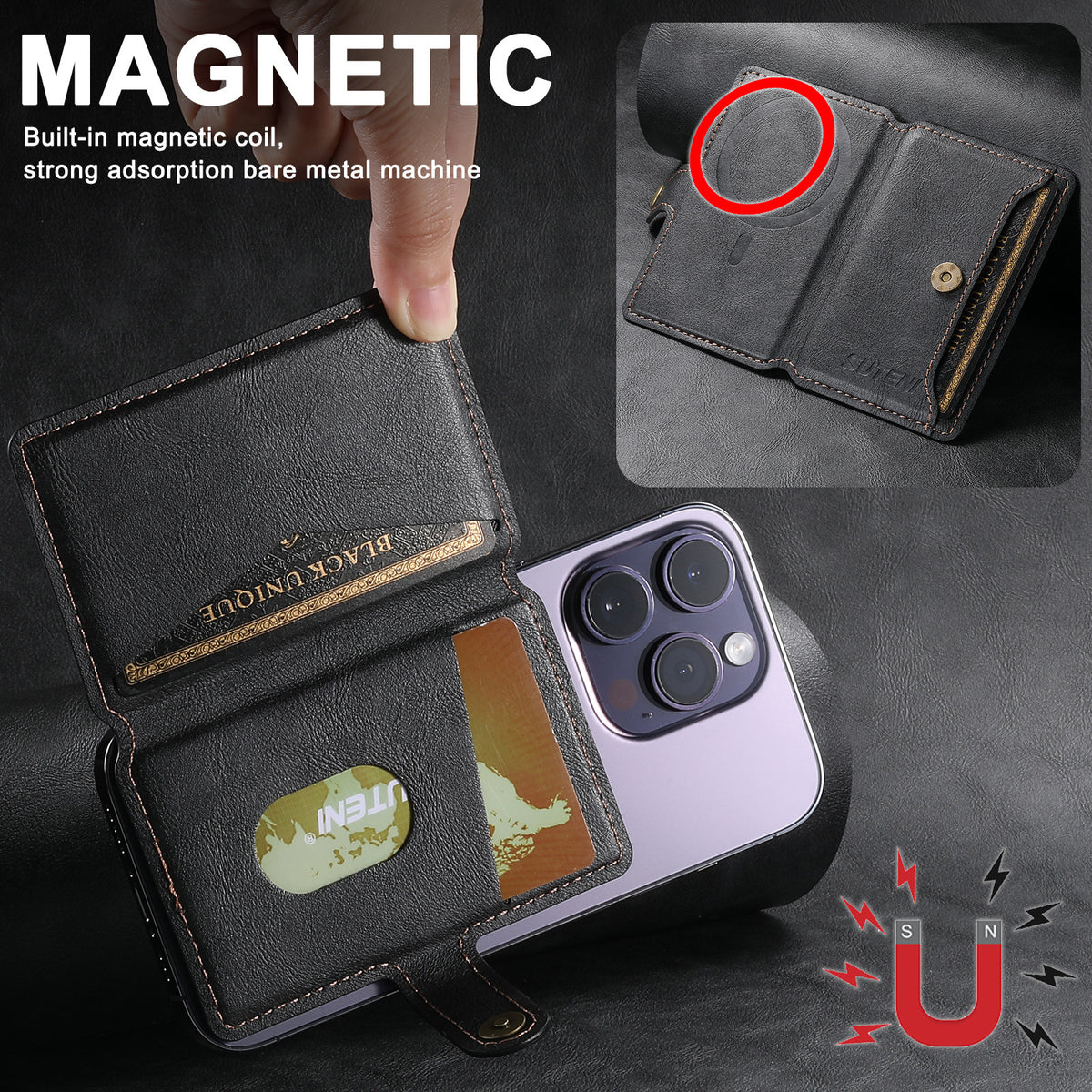 Universal MagSafe-Compatible PU Leather Card Holder for iPhone & Android Phones