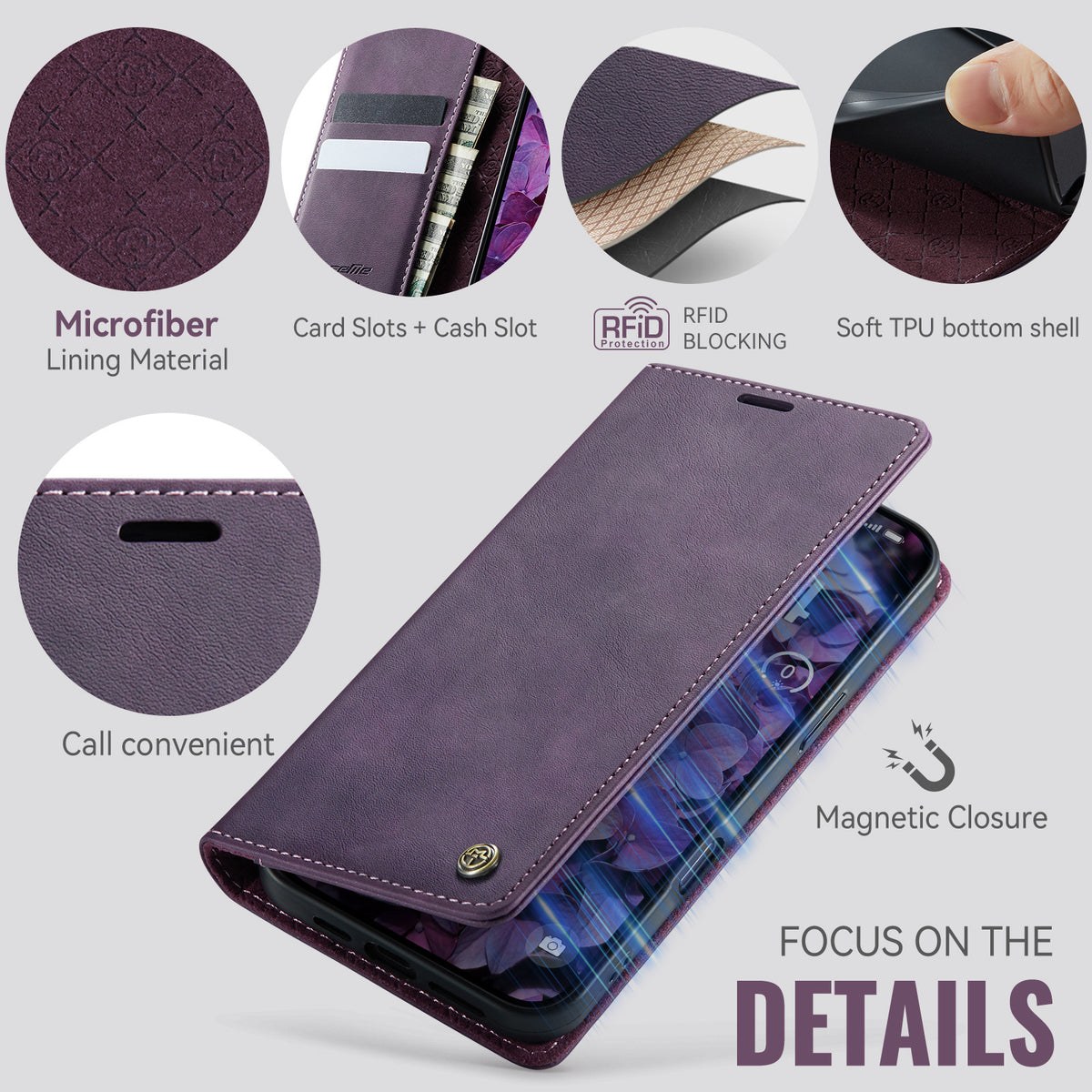 PU Leather Flip Wallet Case with Card Holder for iPhone 12–17 Series
