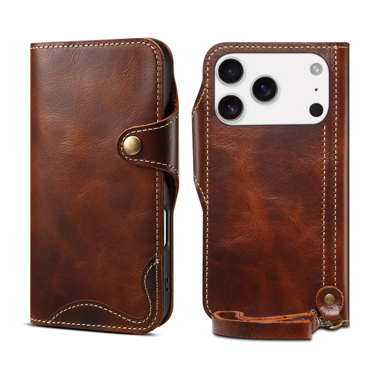 Retro Handmade Leather Wallet Case for iPhone 7-17 Pro Max