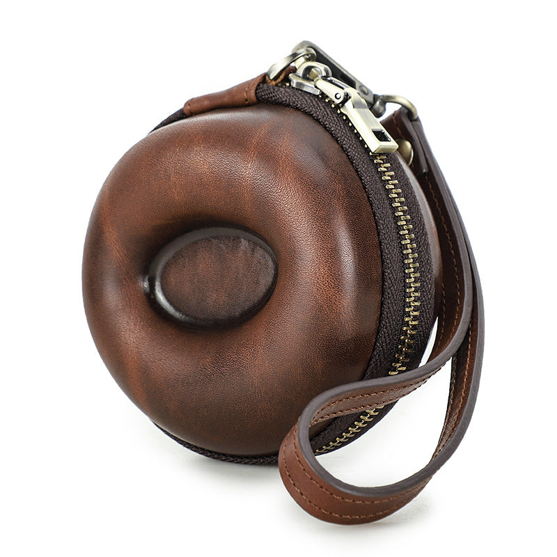 Vintage Leather Round Donut Watch Case for Single Watch Storage