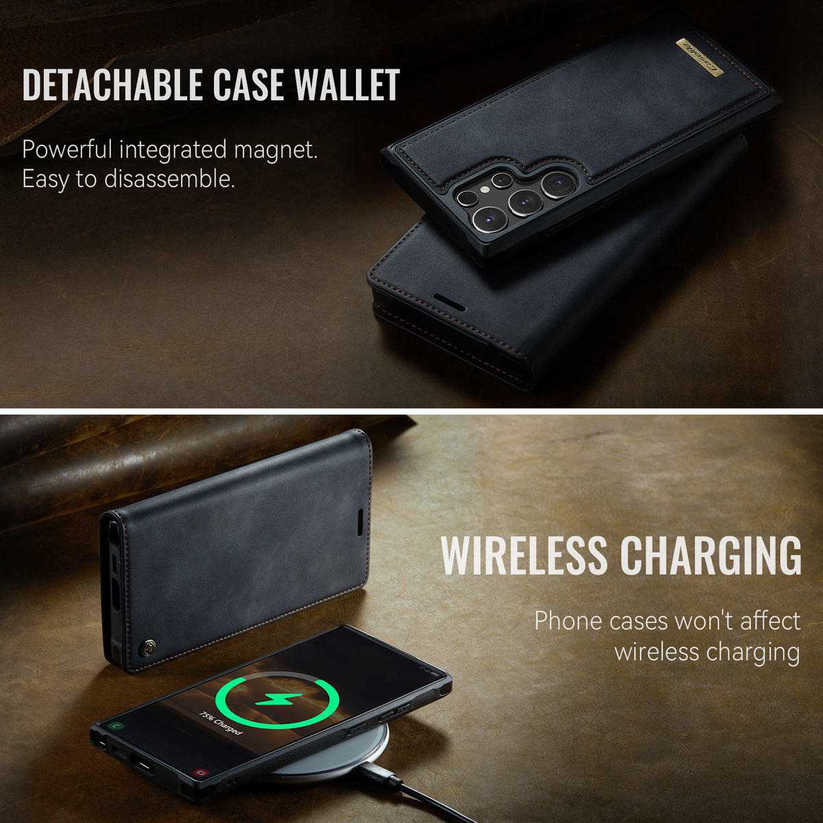 2-in-1 Detachable Magnetic PU Leather Flip Case with Stand for Samsung Galaxy S20-S25 Ultra