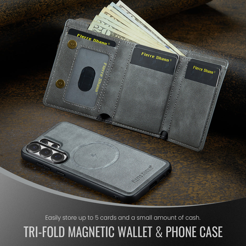 2-in-1 MagSafe-Compatible Case with Tri-Fold Wallet Stand for Samsung Galaxy S22–S26 Series