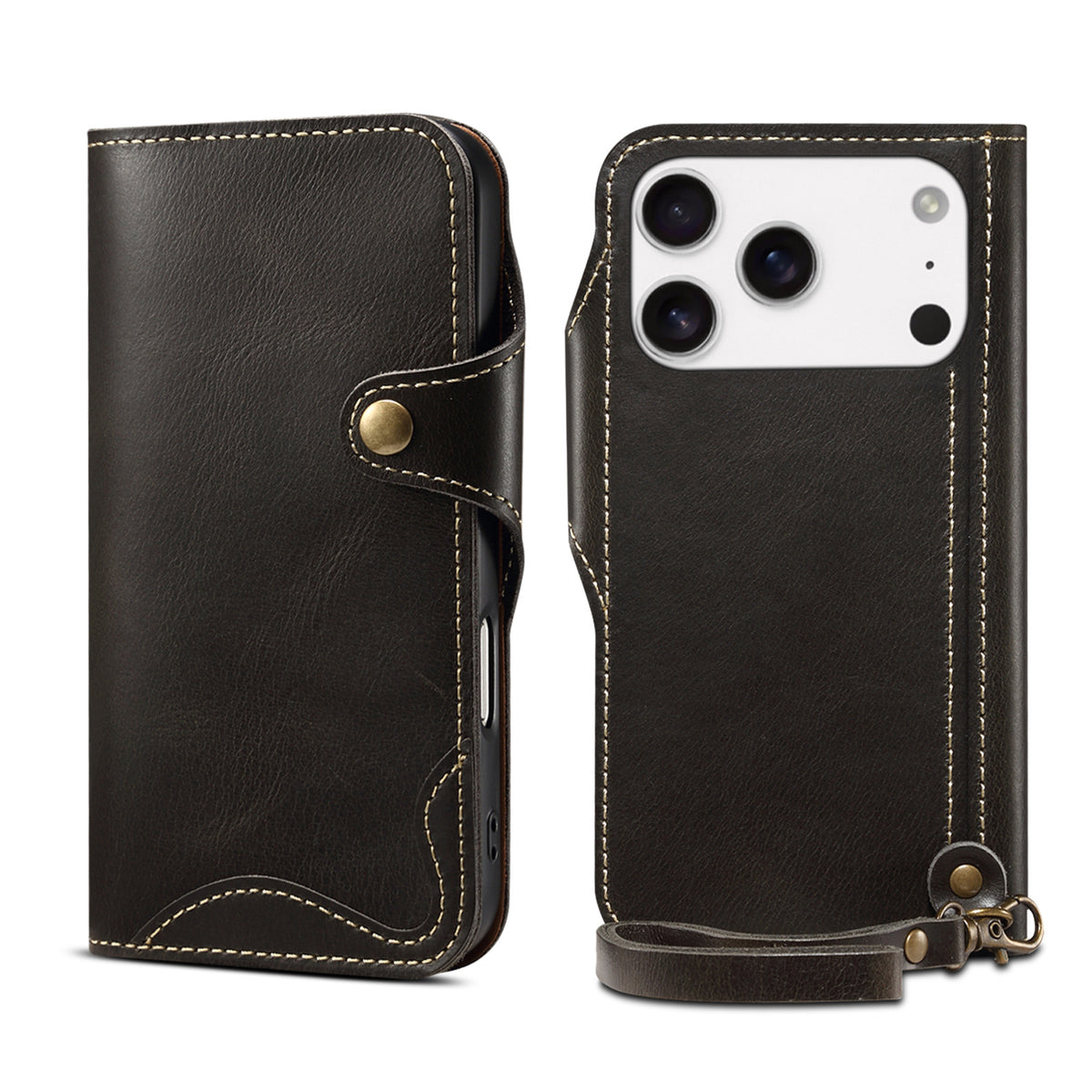 Retro Handmade Leather Wallet Case for iPhone 7-17 Pro Max