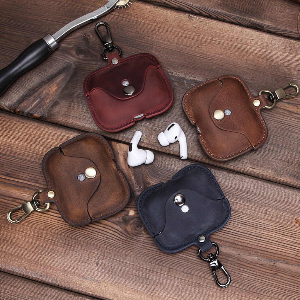 Full-Cover Leather Flip Case with Snap Closure for AirPods Pro