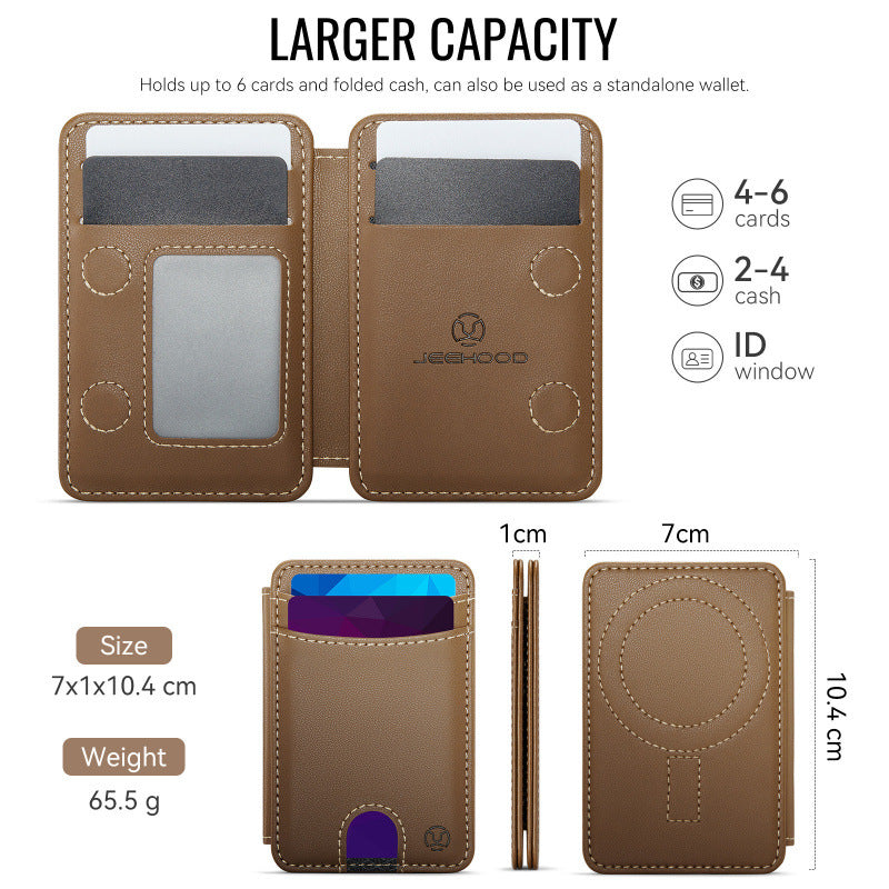 Universal MagSafe-Compatible PU Leather Card Holder with Easy Pull Slot