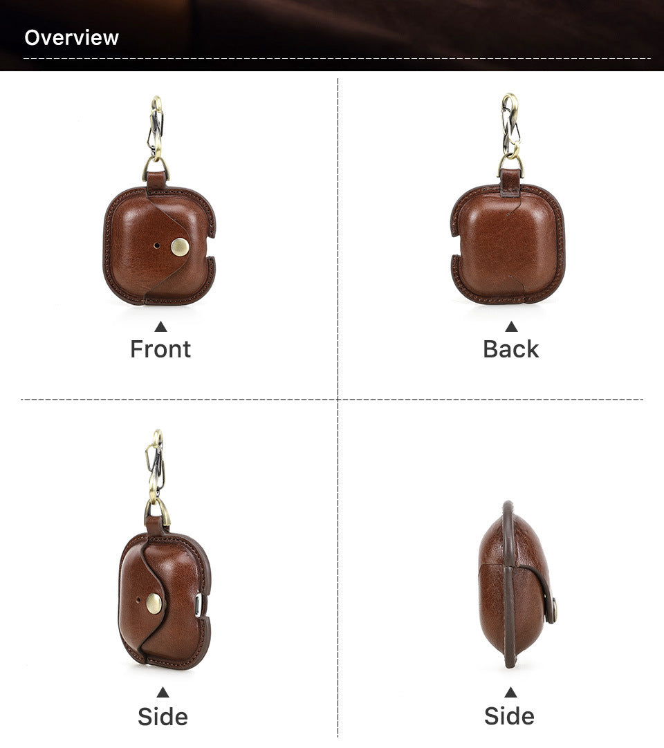 Full-Cover Cowhide Leather Case with Snap Closure for AirPods 4
