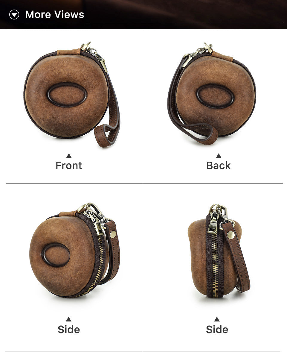Vintage Leather Round Donut Watch Case for Single Watch Storage