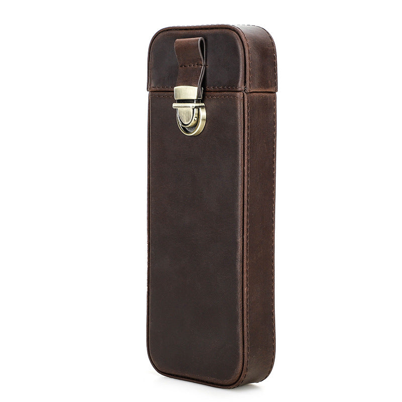 Handmade Cowhide Leather Drawer-Style Cigar Case with Lock – Holds 3 Cigars