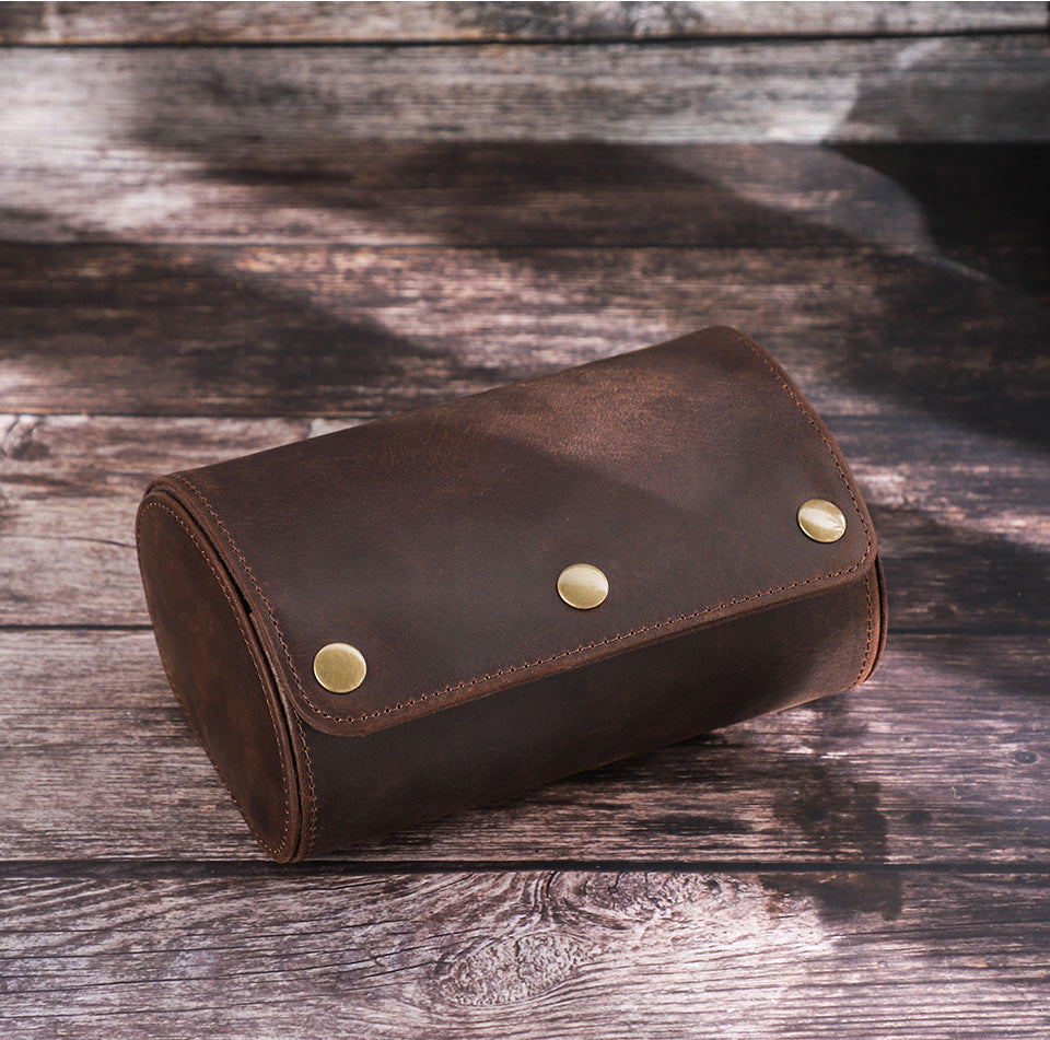 Vintage Crazy Horse Leather Travel Watch Roll for Two Watches