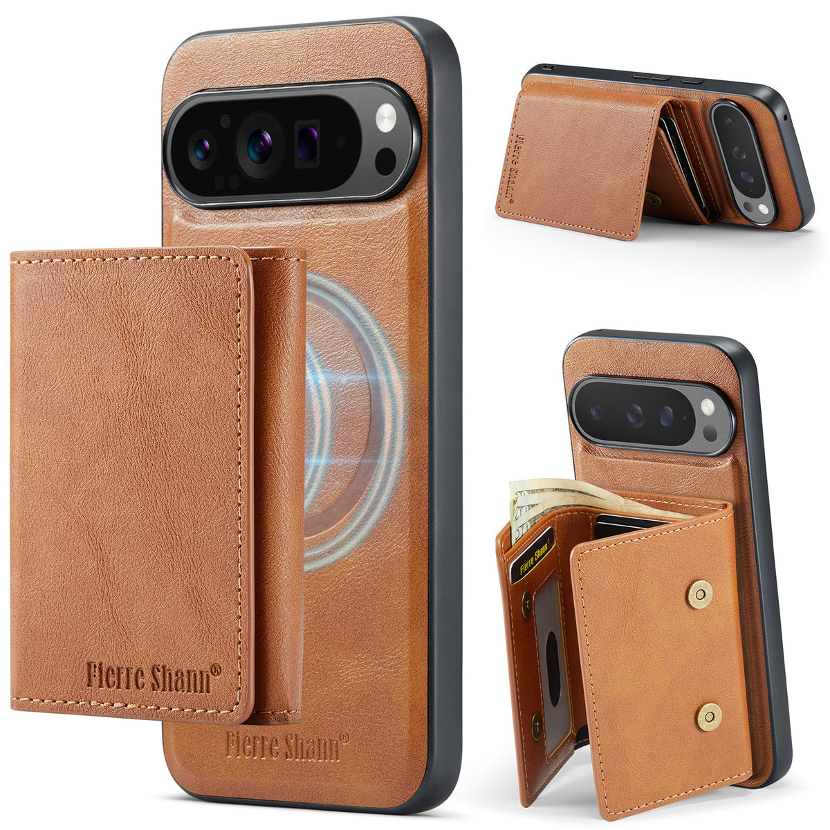 2-in-1 PU Leather Case with Detachable Tri-Fold Wallet for Google Pixel 7–11 Series