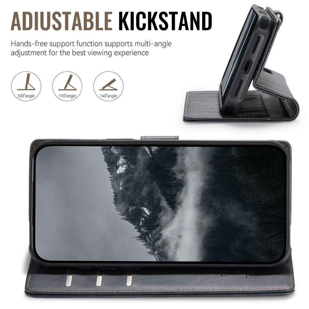 2-in-1 MagSafe-Compatible PU Leather Flip Case with Card Holder Stand for iPhone 12-17 series