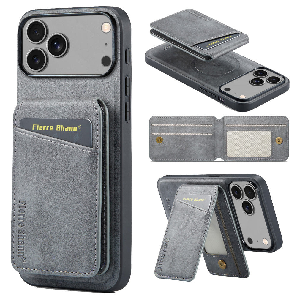 MagSafe-Compatible PU Leather Case with Detachable Card Holder for iPhone 11-17 series