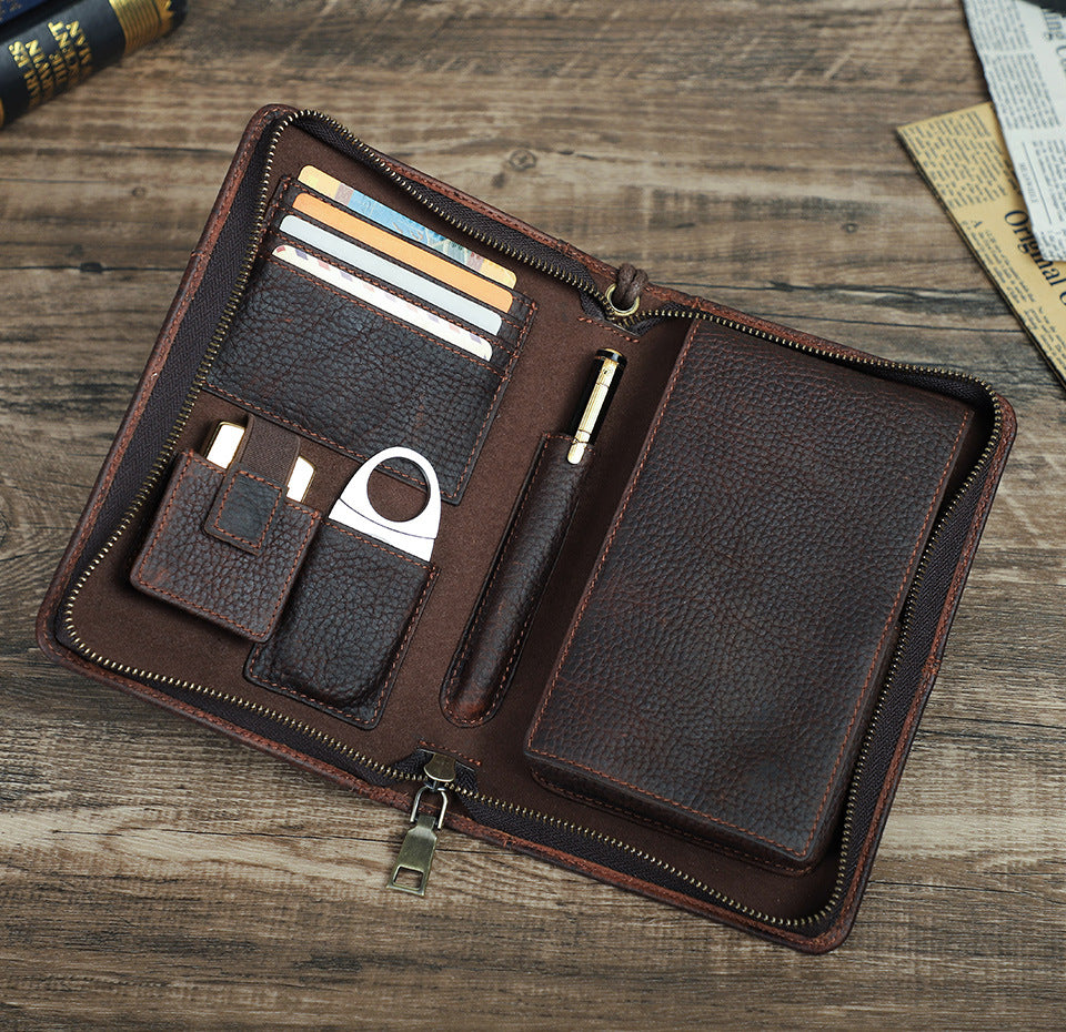 Genuine Leather Zipper Travel Cigar Case with Wrist Strap – Holds 5 Cigars