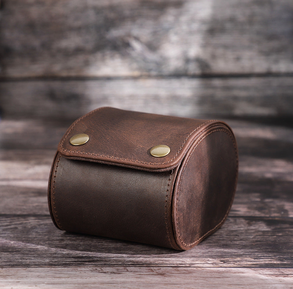 Retro Geniune Leather Luxury Watch Case with Snap Closure