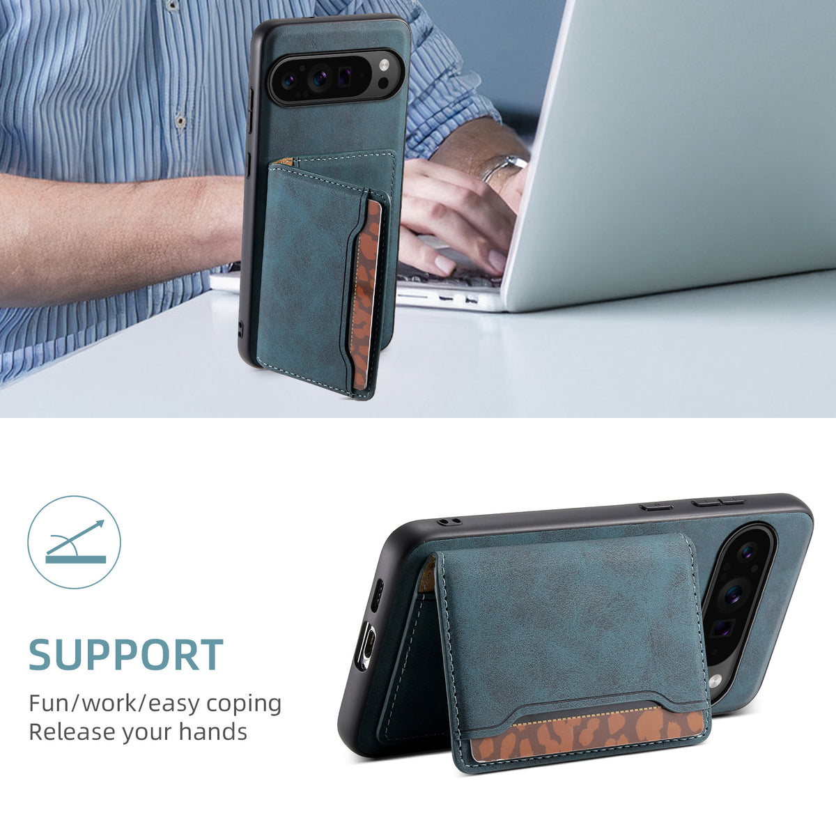 2-in-1 Detachable Magnetic Card Holder Stand Case for Google Pixel 6–10 Series