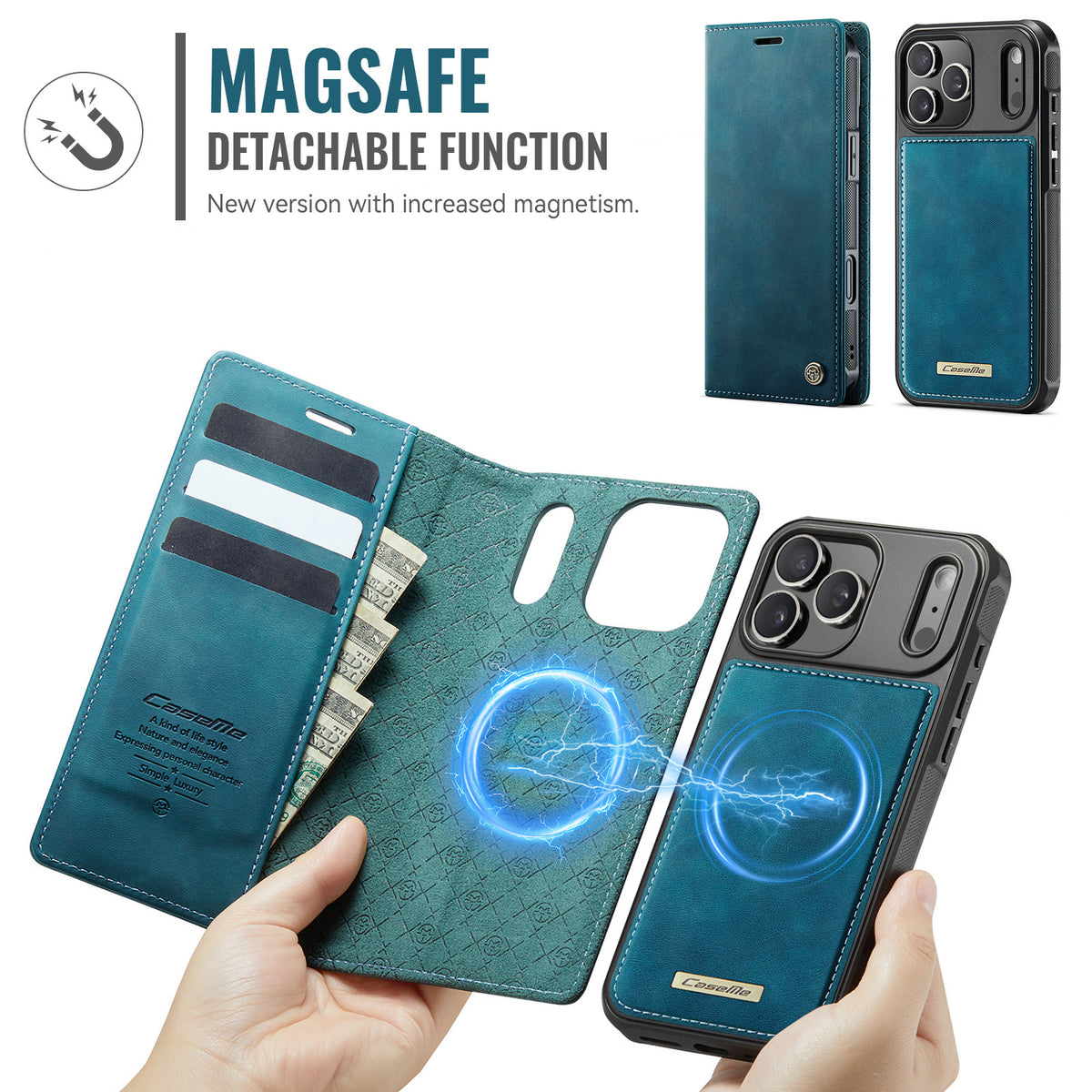 Detachable Leather Flip Case with MagSafe for iPhone 11-17 Pro Max