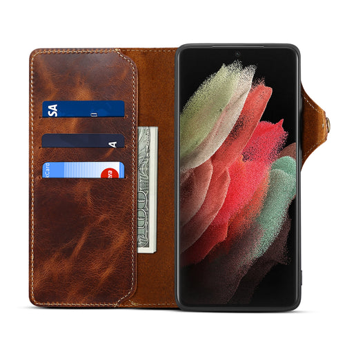 Cowhide Leather Wallet Case for Samsung Galaxy S24, S25 & S26