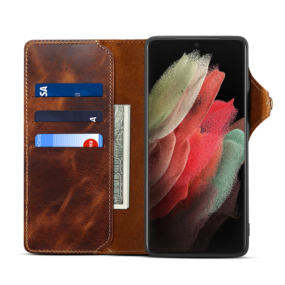 Cowhide Leather Wallet Case for Samsung Galaxy S24, S25 & S26