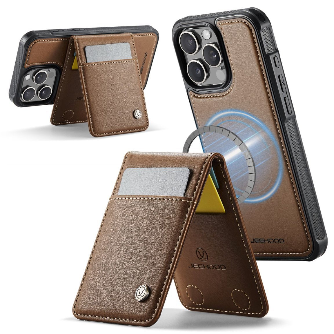 PU Leather Case MagSafe-Compatible with Detachable Card Holder for iPhone 11–17 Series