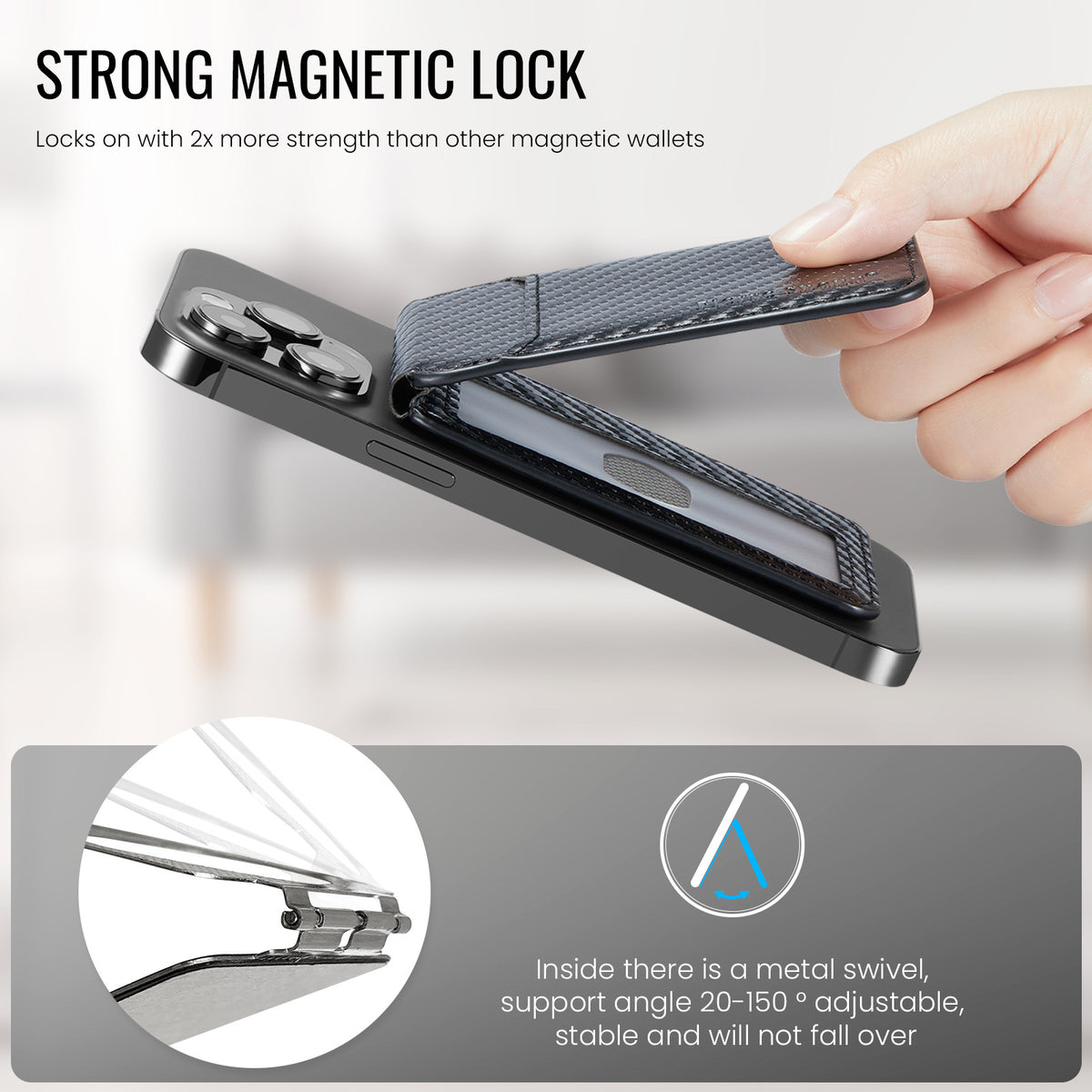 MagSafe-Compatible PU Leather Magnetic Card Holder Stand for iPhone
