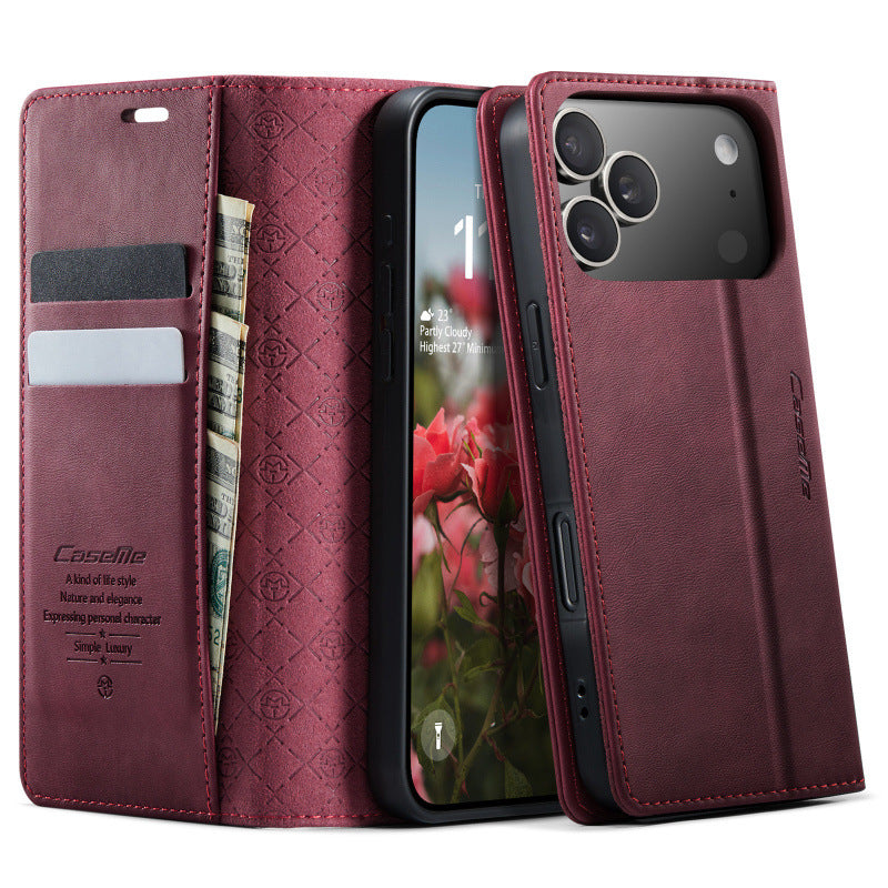 PU Leather Flip Wallet Case with Card Holder for iPhone 12–17 Series