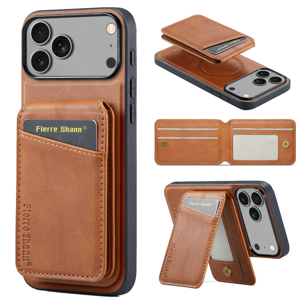 MagSafe-Compatible PU Leather Case with Detachable Card Holder for iPhone 11-17 series