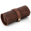 Vintage Crazy Horse Leather Watch Case with Round Clasp for Three Watches