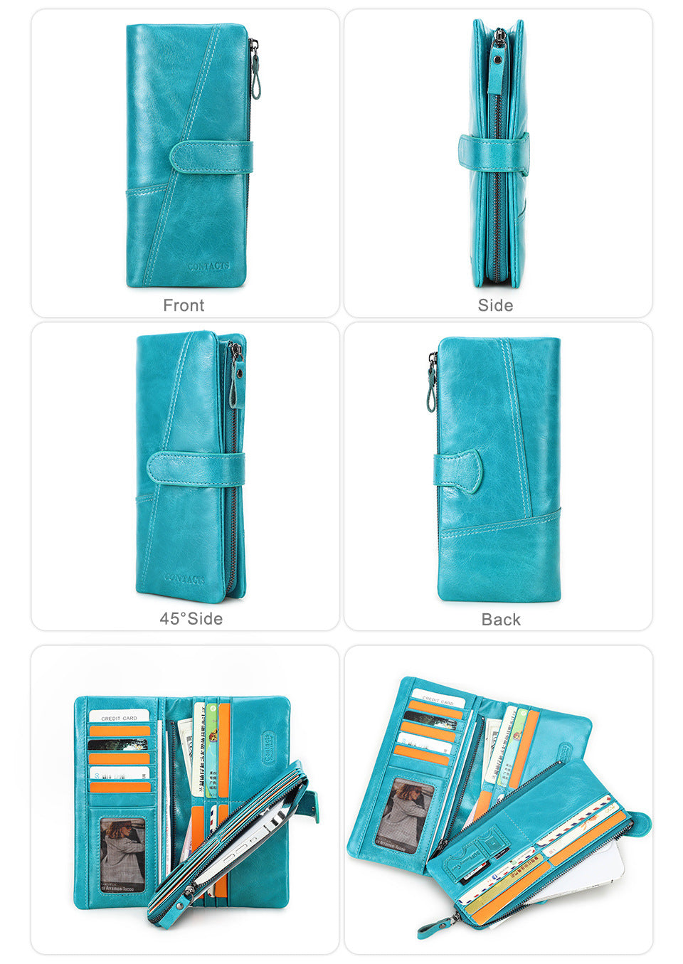 Men’s Cowhide Leather Tri-Fold Clutch Wallet with Clasp Closure