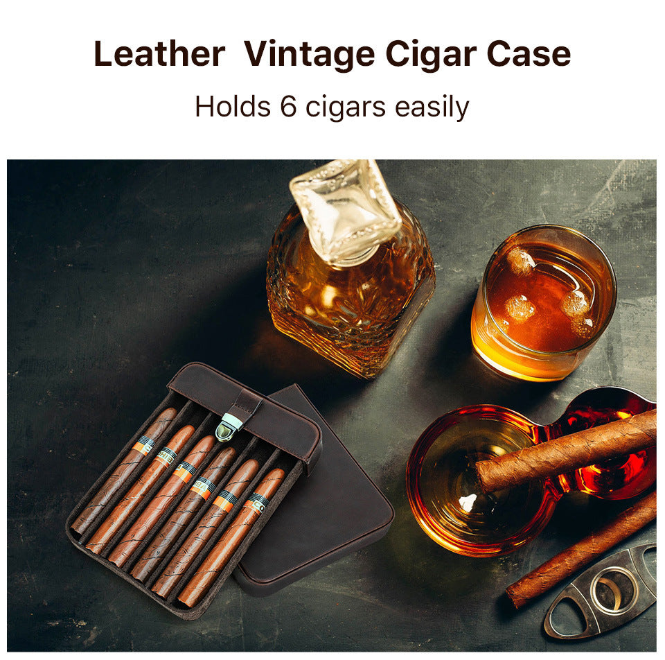 Handmade Crazy Horse Cowhide Drawer-Style Cigar Humidor with Lock – Holds 6 Cigars
