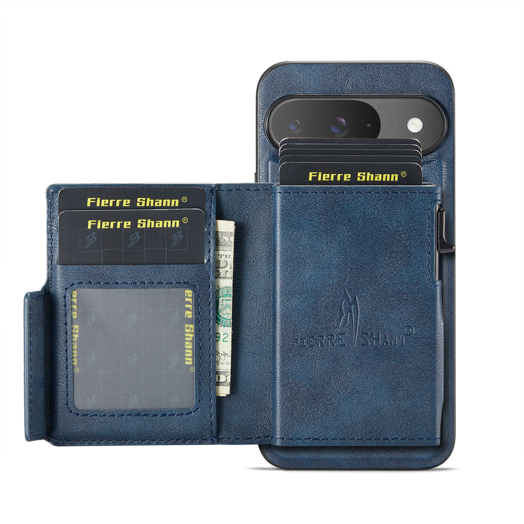 PU Leather Magnetic Pop-Up Card Wallet with Zipper Coin Pocket for Google Pixel